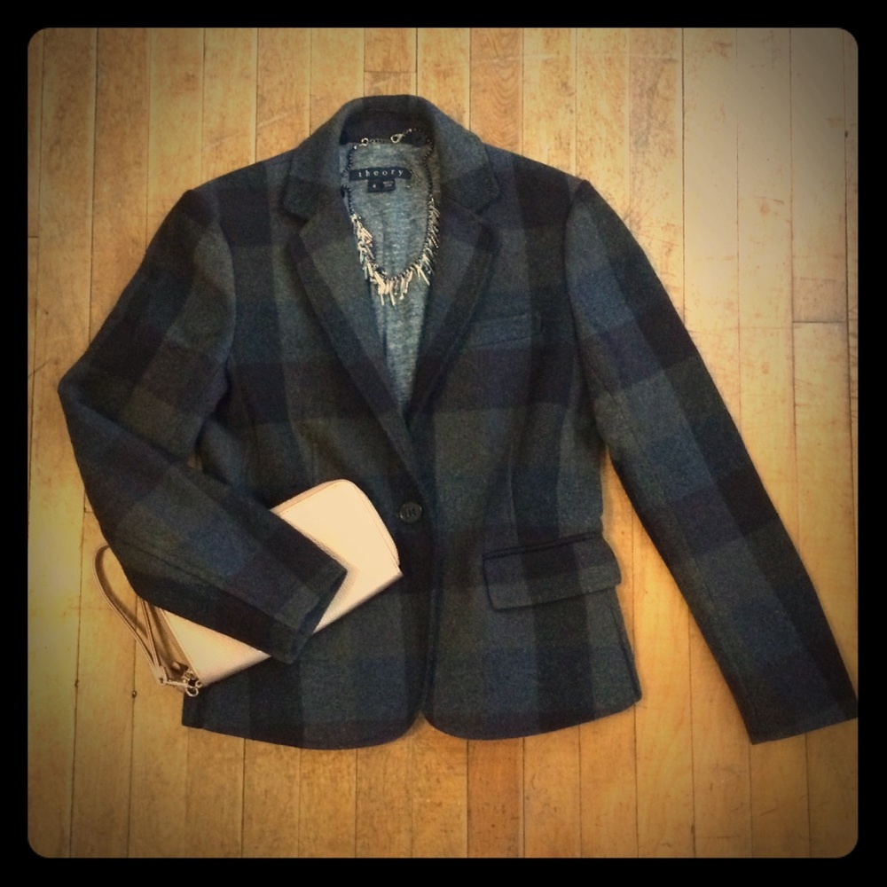 Theory Stunning Wool Plaid Blazer, Sz 4
